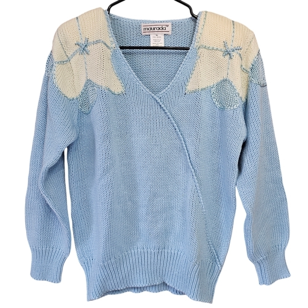 Maurada Vintage Pastel Flower Sweater EUC
